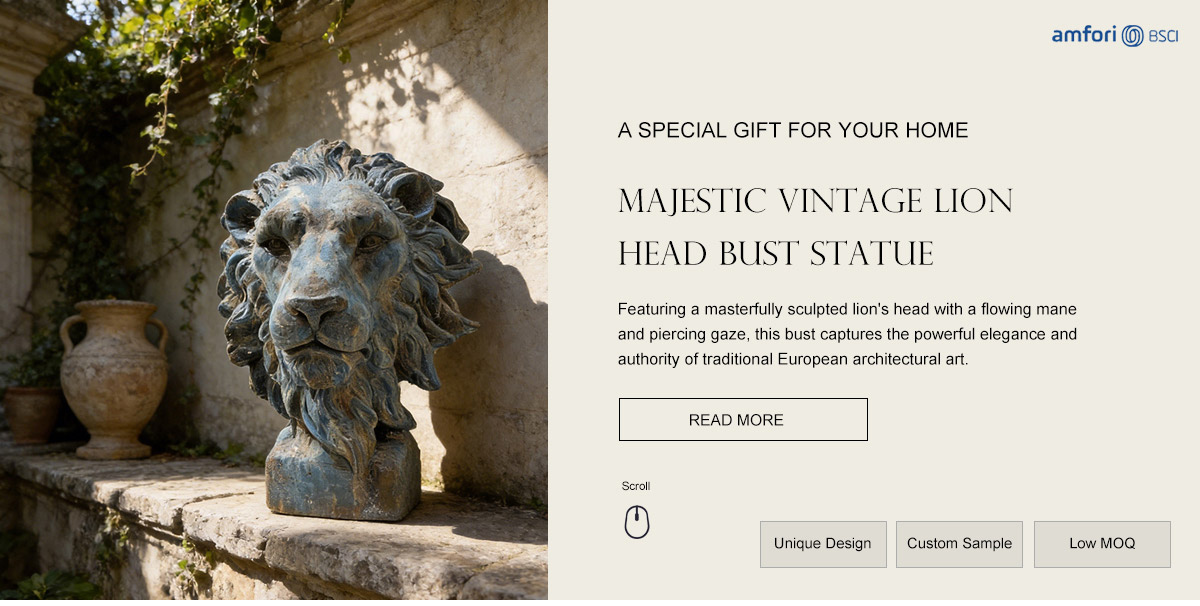 Majestic Vintage Lion Head Bust Statue 