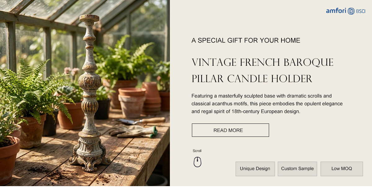 Vintage French Baroque Pillar Candle Holder