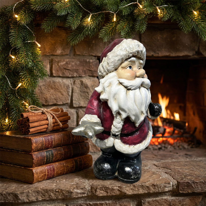 Hand-Painted Santa Claus Statue with Star
