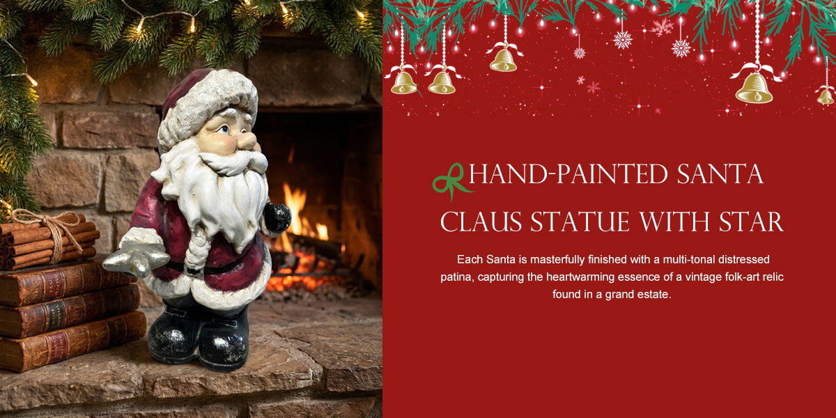  Hand-Painted Santa Claus Statue with Star