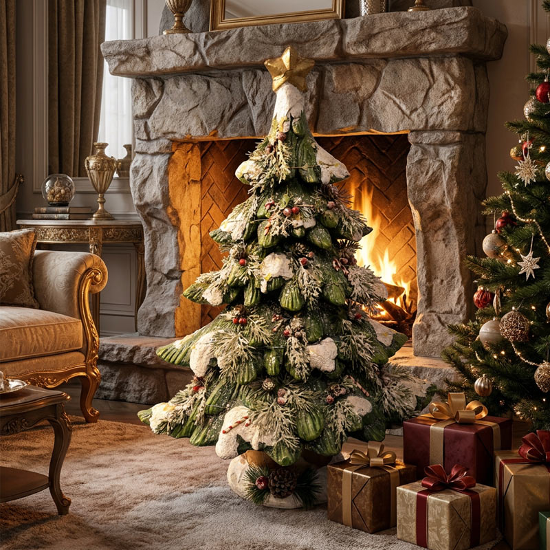 Vintage Snowy Christmas Tree Statue