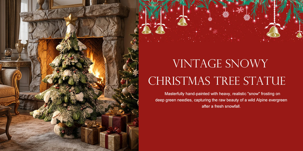 Vintage Snowy Christmas Tree Statue