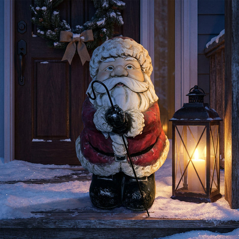 Vintage Santa Claus Statue with Shepherd's Crook