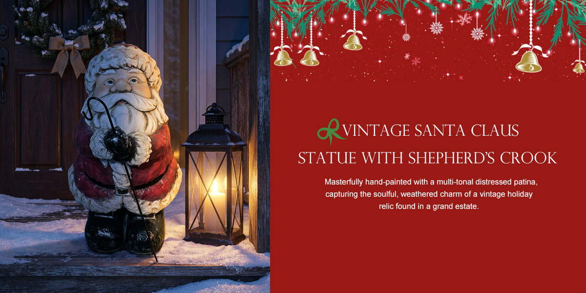  Vintage Santa Claus Statue with Shepherd's Crook