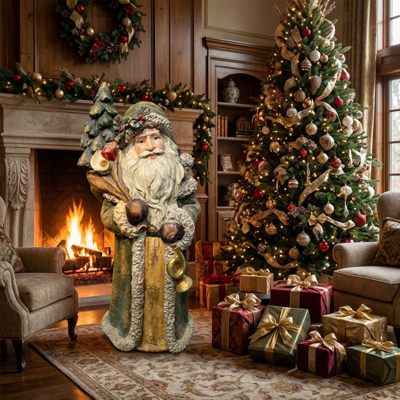 Vintage Forest-Green Santa Statue