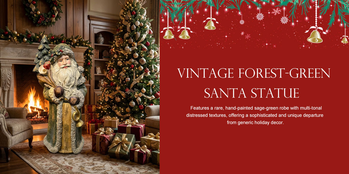 Vintage Forest-Green Santa Statue