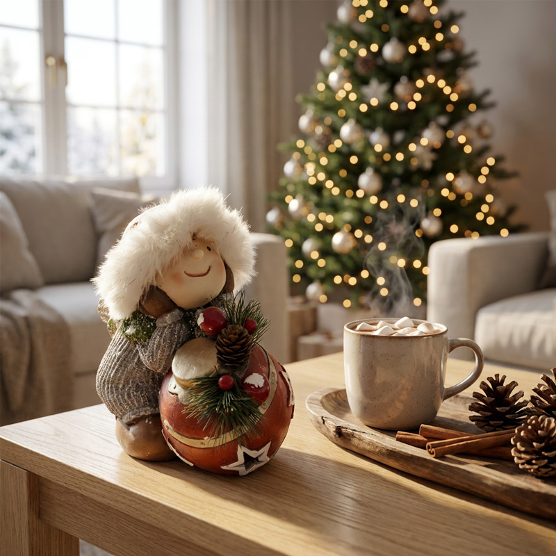 Nostalgic Winter Child Figurine with Festive Ornament