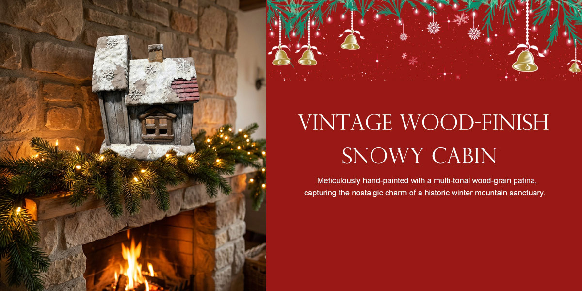 Vintage Wood-Finish Snowy Cabin 