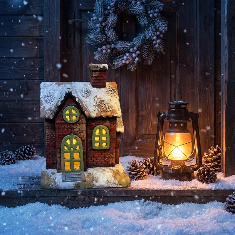 Vintage Red Brick Christmas Cottage