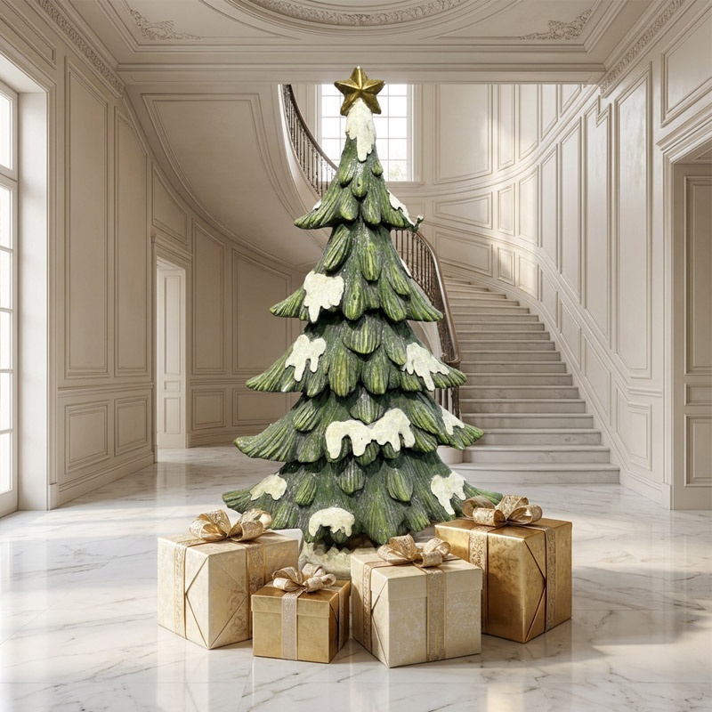 Majestic Snowy Christmas Tree Statue