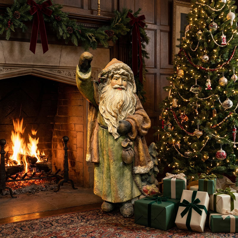 Vintage Sage-Green Santa Statue