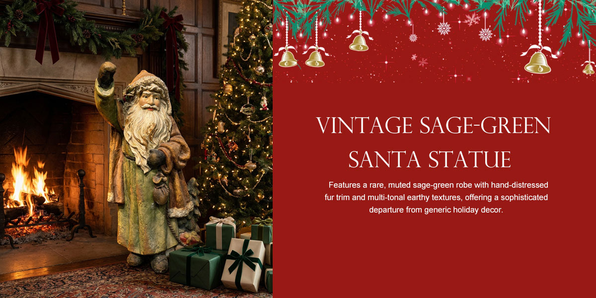 Vintage Sage-Green Santa Statue