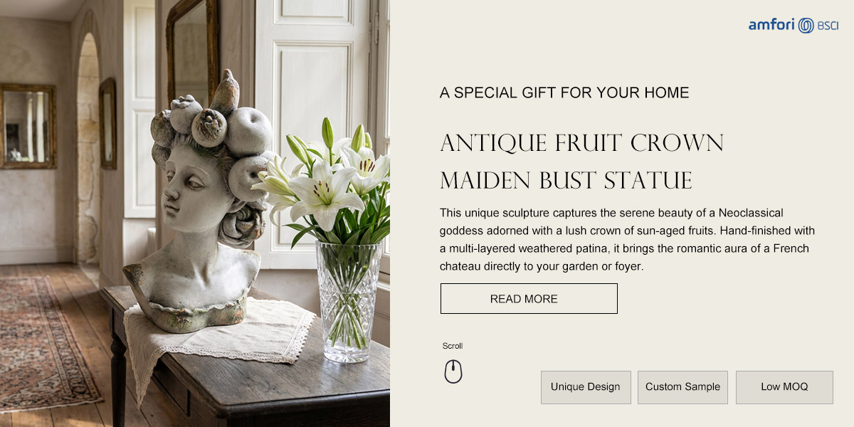 Antique Fruit Crown Maiden Bust Statue