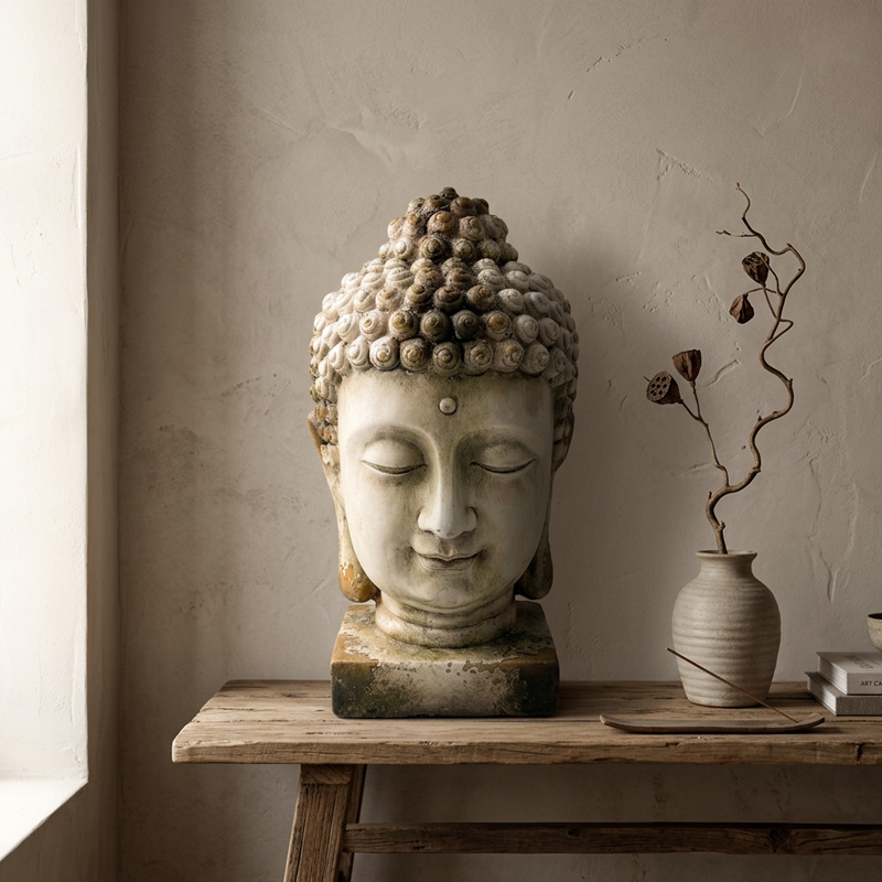 Antique Zen Buddha Head Statue