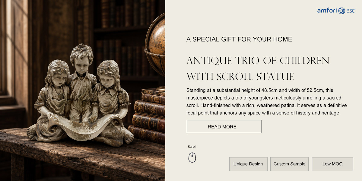 Antique Trio of Children with Scroll Statue Antique Trio of Children with Scroll Statue