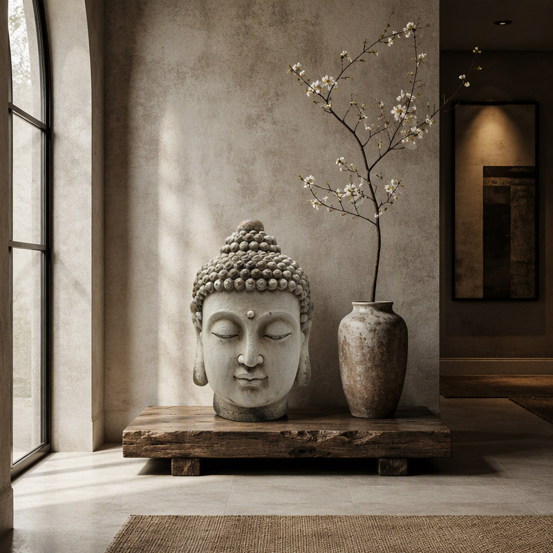 Stately Zen Buddha Head Statue