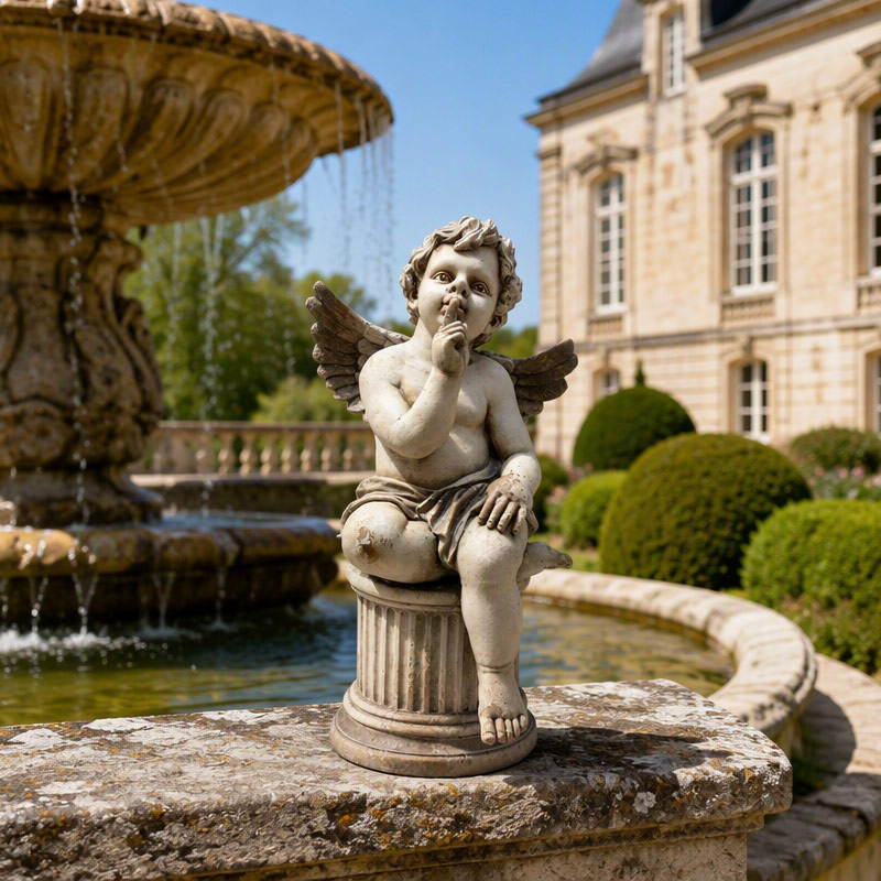 Antique "Shushing" Cherub on Pedestal