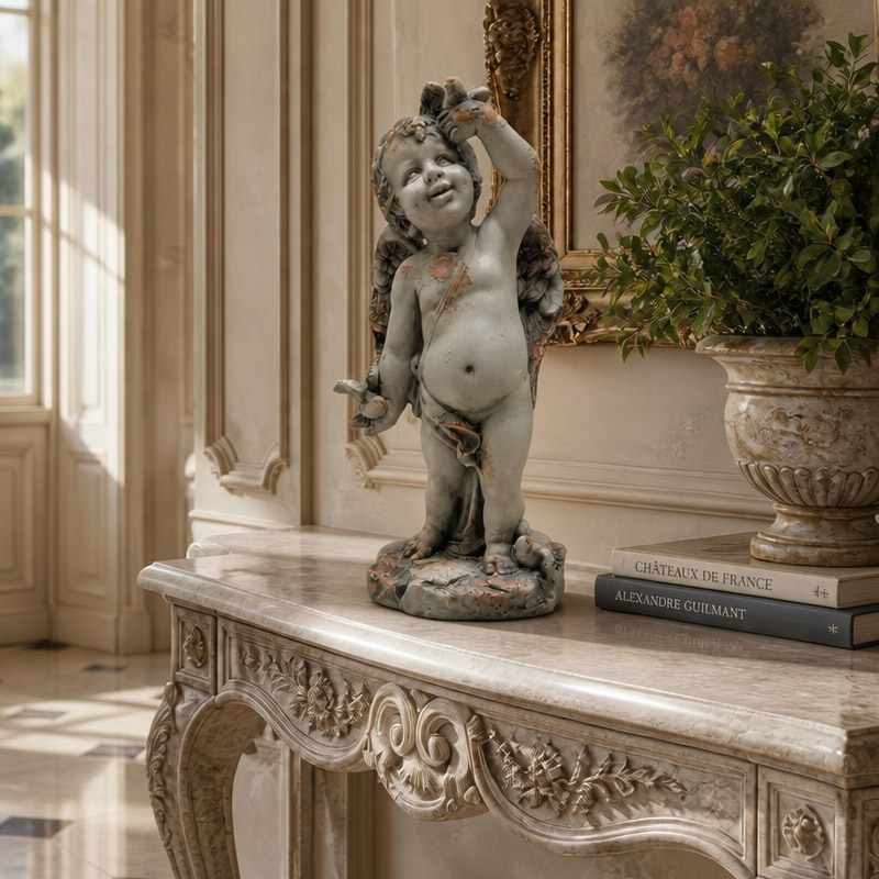 Vintage MgO Cherub with Birds Statue