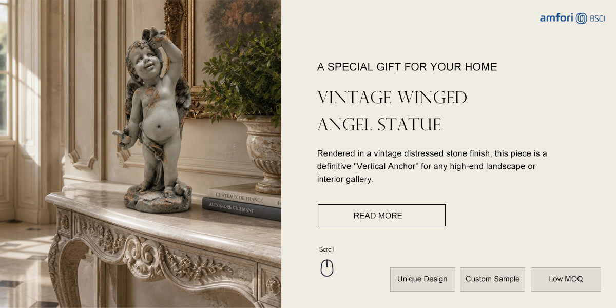 Vintage MgO Cherub with Birds Statue Vintage MgO Cherub with Birds Statue
