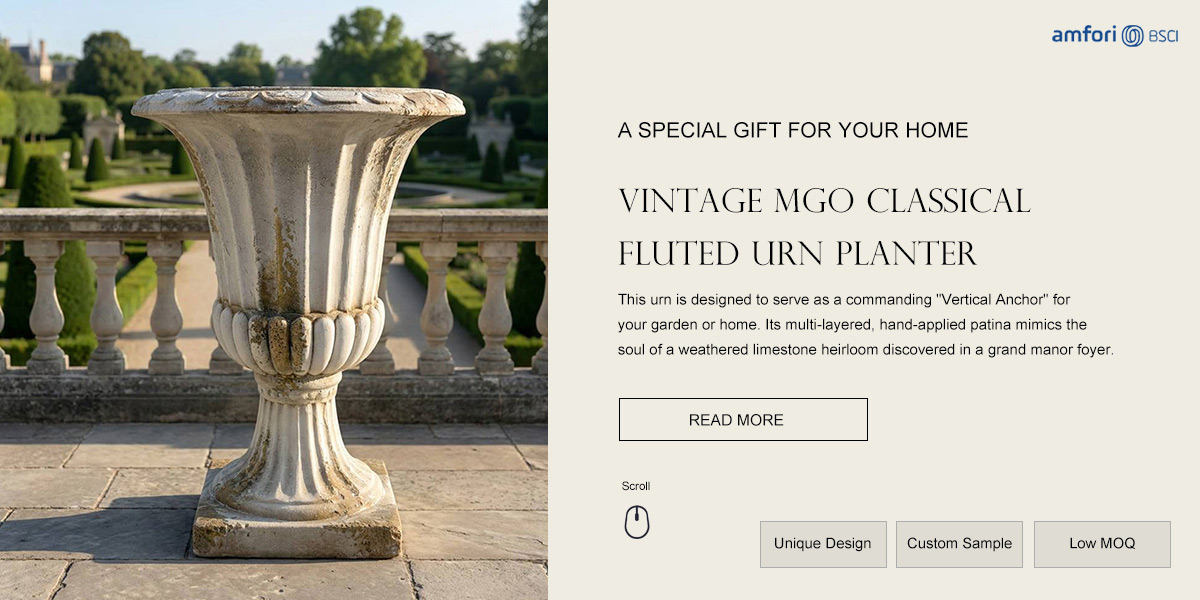 Vintage MgO Classical Fluted Urn Planter