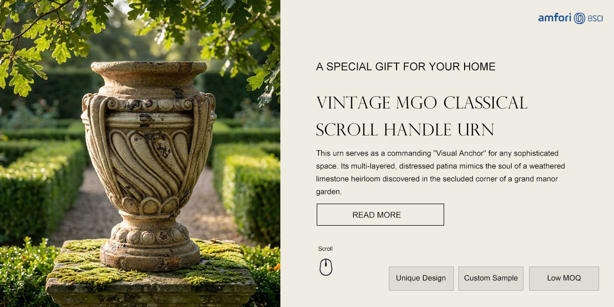 Vintage MgO Classical Scroll Handle Urn