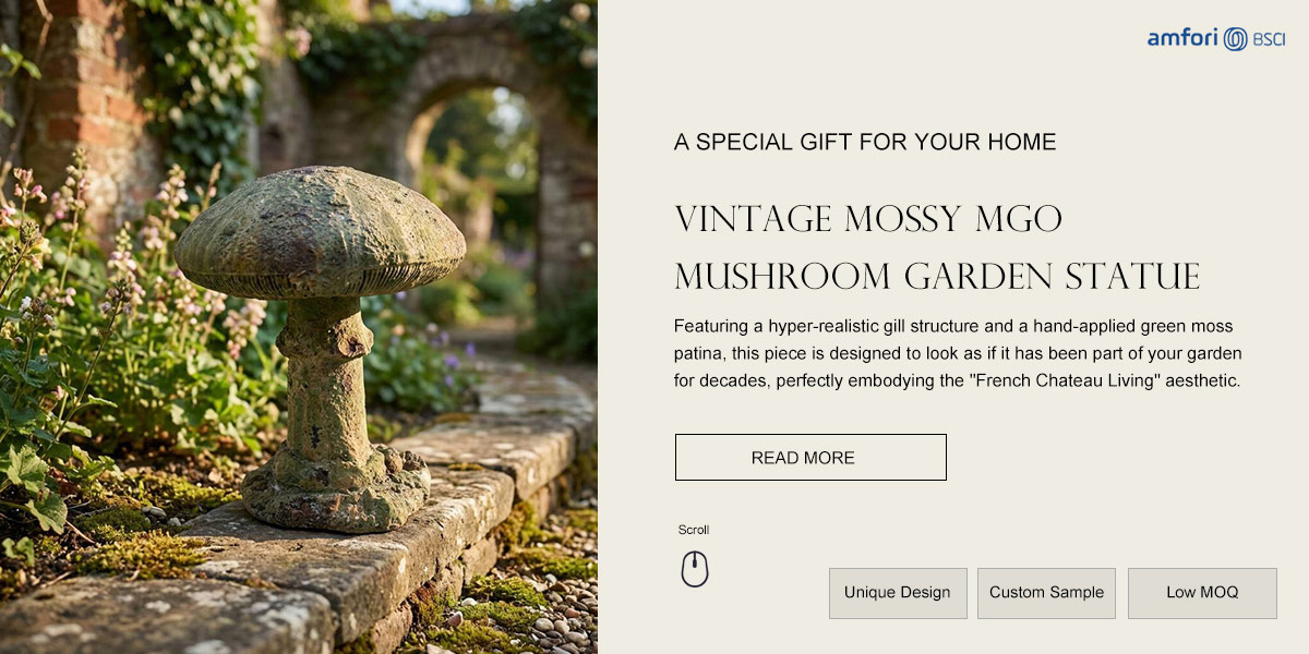 Vintage Mossy MgO Mushroom Garden Statue