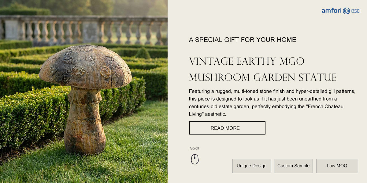 Vintage Earthy MgO Mushroom Garden Statue