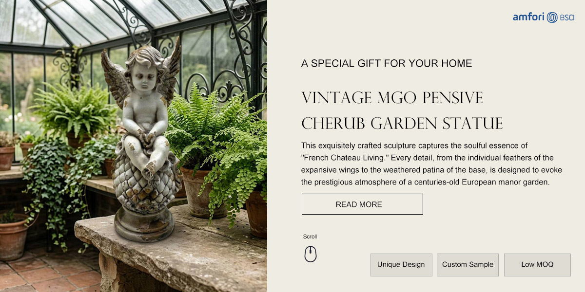 Vintage MgO Pensive Cherub Garden Statue 