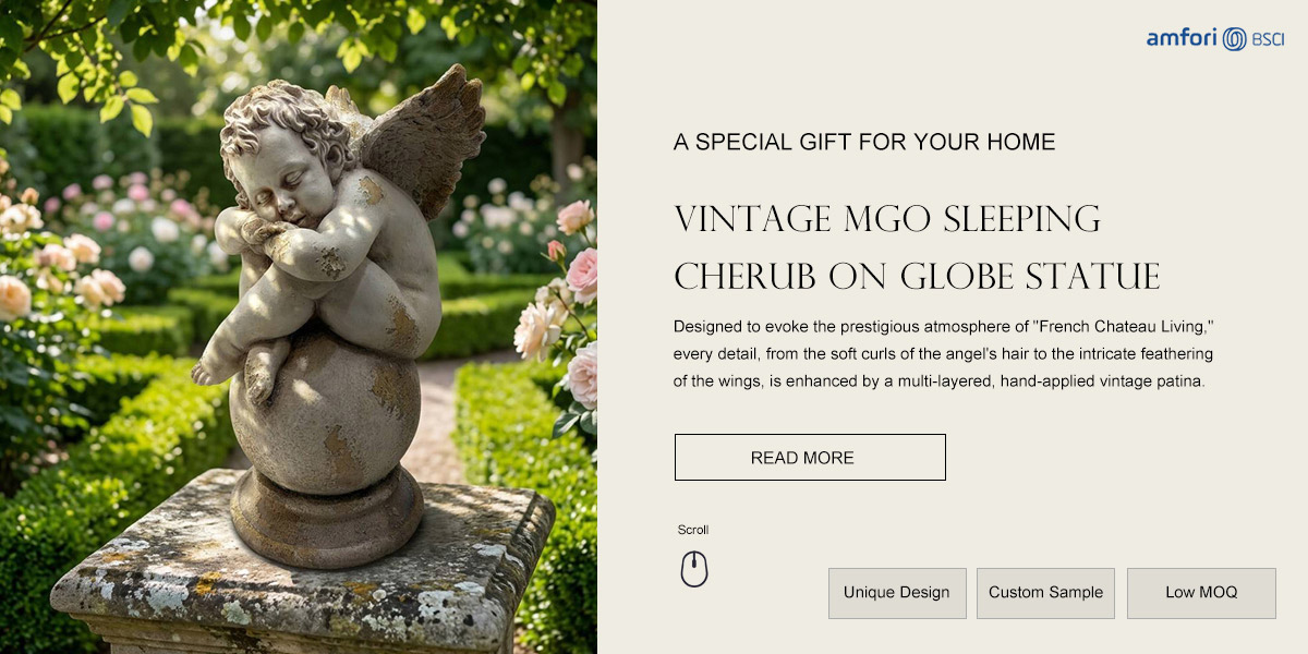 Vintage MgO Sleeping Cherub on Globe Statue 