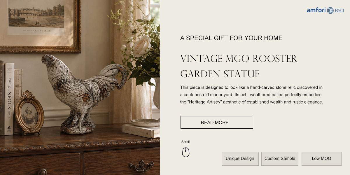 Vintage MgO Rooster Garden Statue