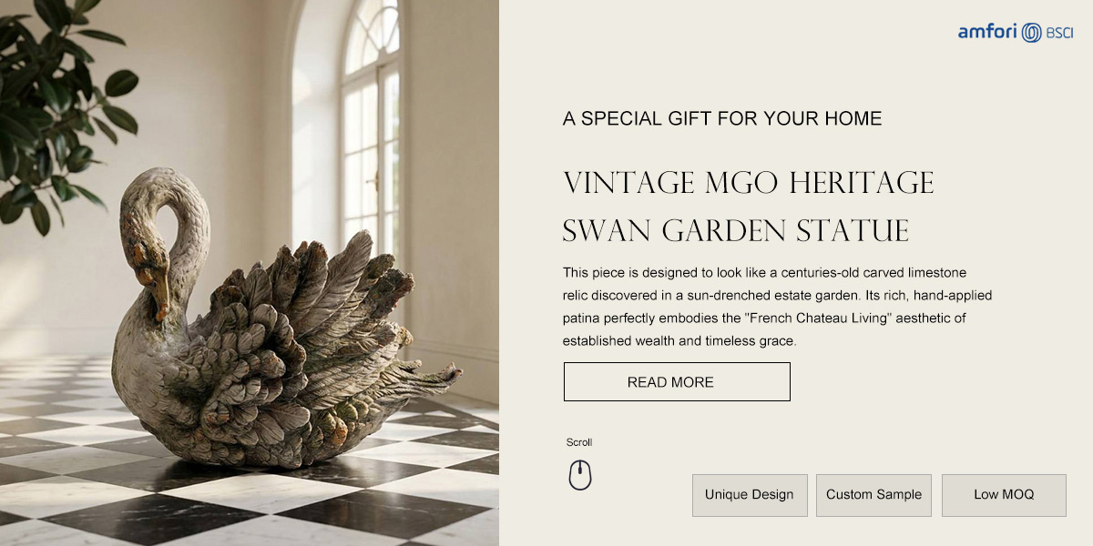 Vintage MgO Heritage Swan Garden Statue