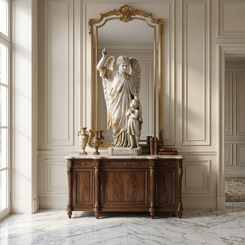 Vintage Guardian Angel with Praying Child Statue