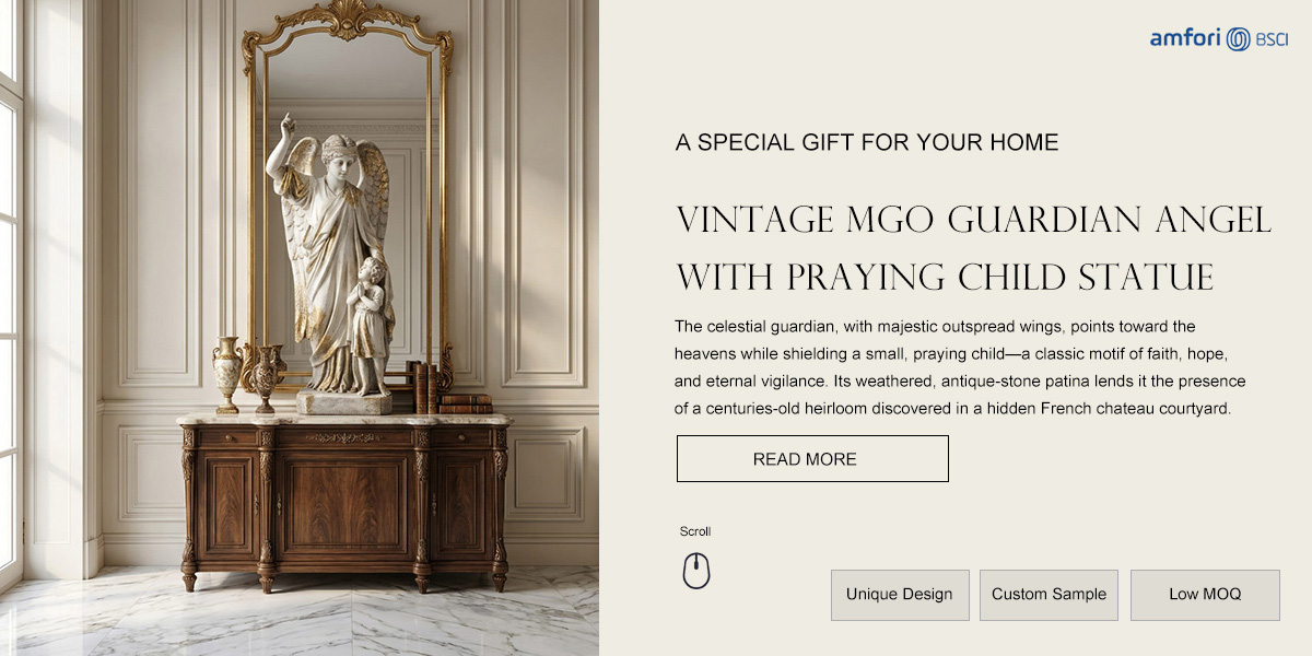 Vintage Guardian Angel with Praying Child Statue