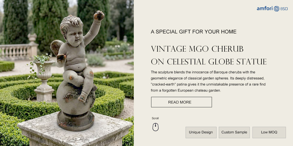 Vintage Cherub on Celestial Globe Statue Vintage Cherub on Celestial Globe Statue