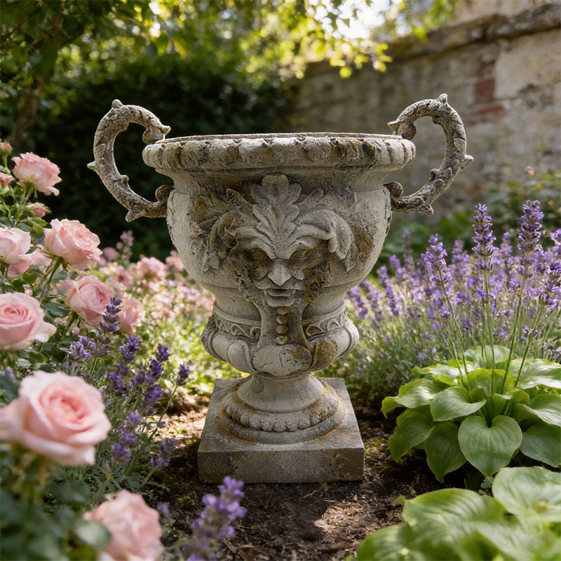 Vintage MgO "Forest Deity" Scroll Handle Urn