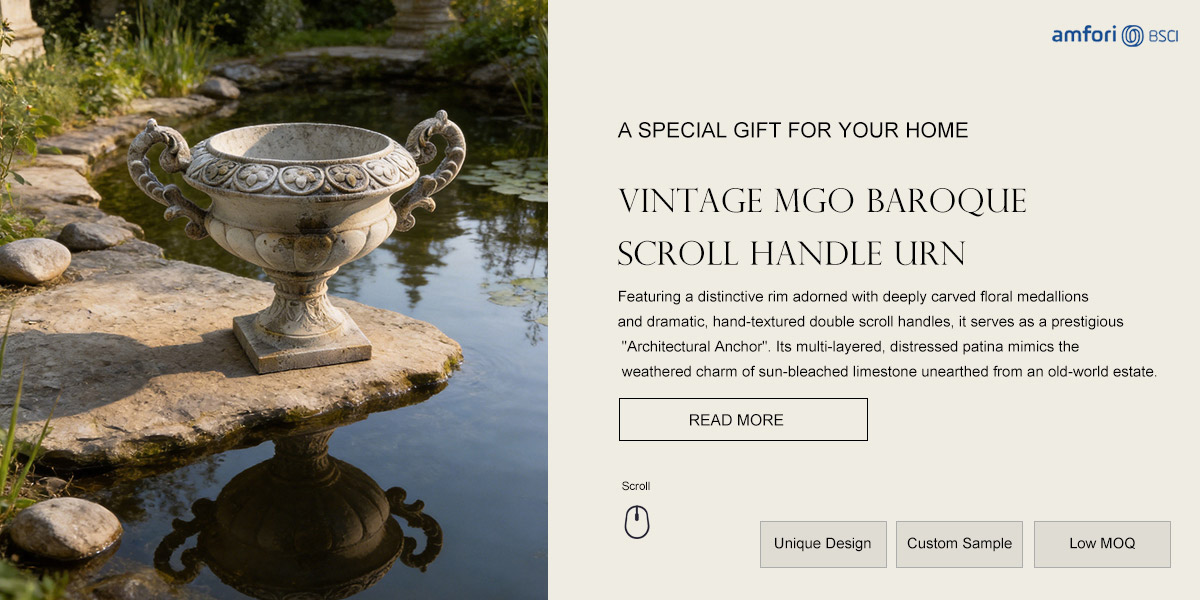 Vintage  Baroque Scroll Handle Urn