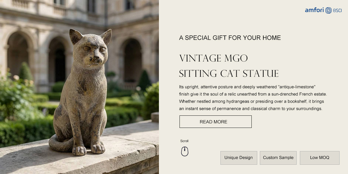 Vintage MgO Sitting Cat Statue