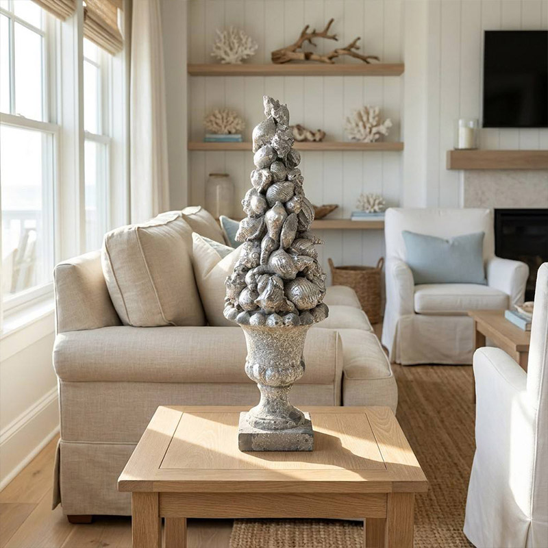 Vintage MgO Seashell Topiary Finial Statue