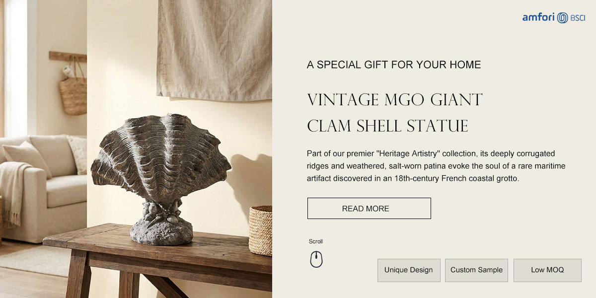 Vintage MgO Giant Clam Shell Statue