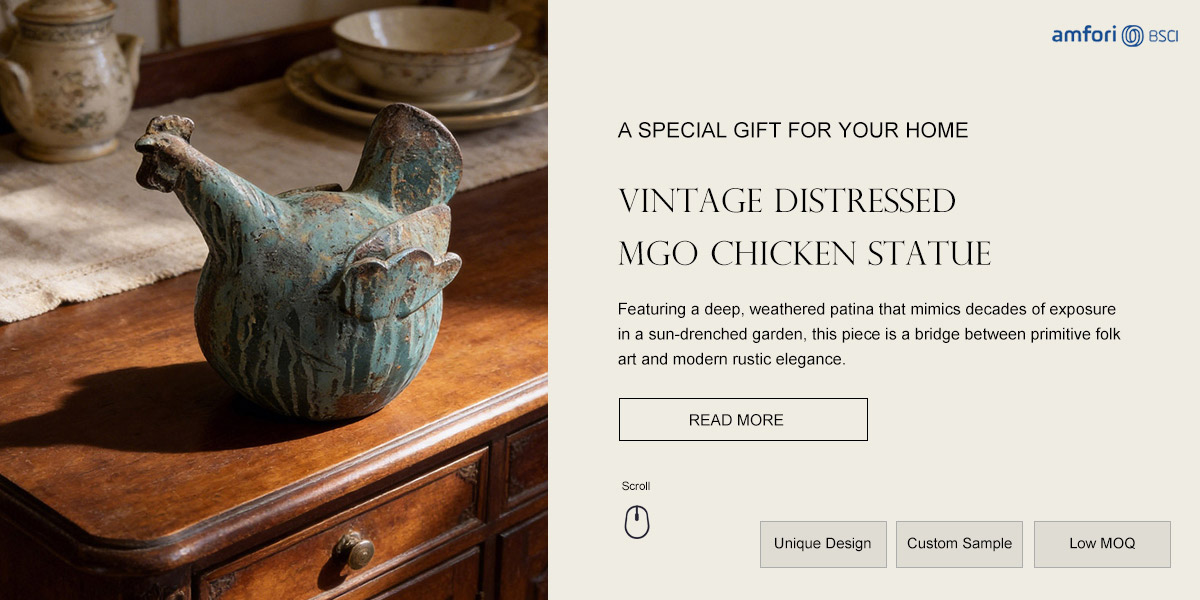 Vintage Distressed MgO Chicken Statue Vintage Distressed MgO Chicken Statue