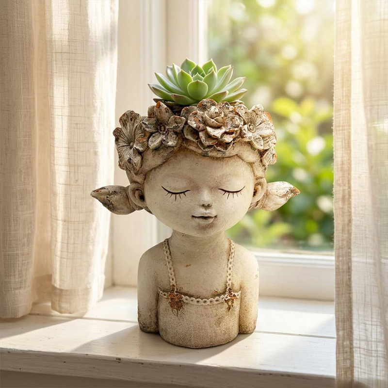 Romantic French Chateau Girl Statue Vase