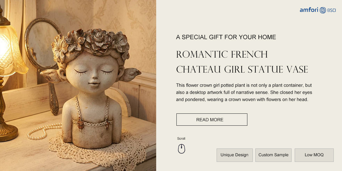Romantic French Chateau Girl Statue Vase Romantic French Chateau Girl Statue Vase