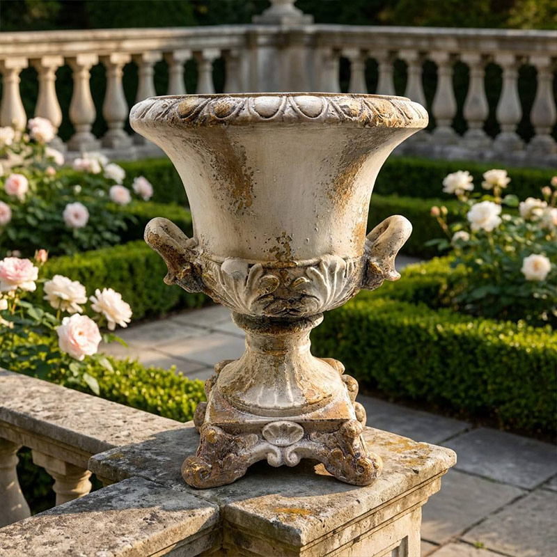 Vintage French Chateau Urn with Ornate Handles