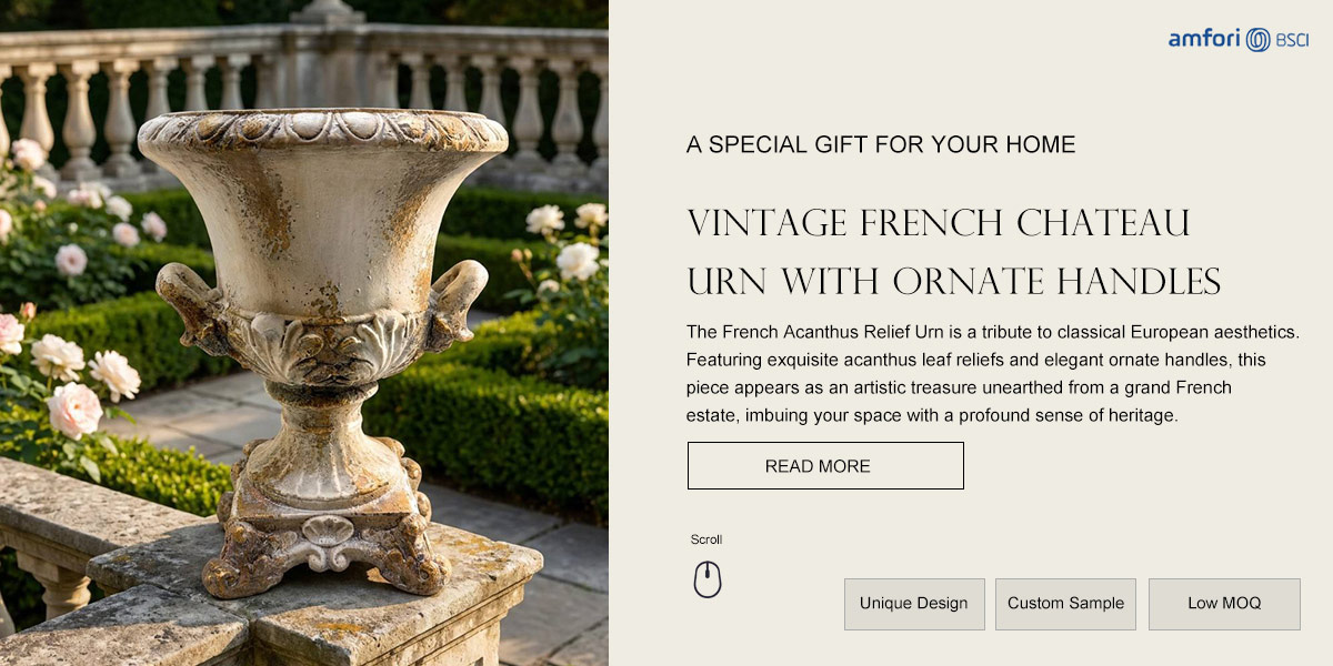 French Chateau Urn with Ornate Handles Supplier