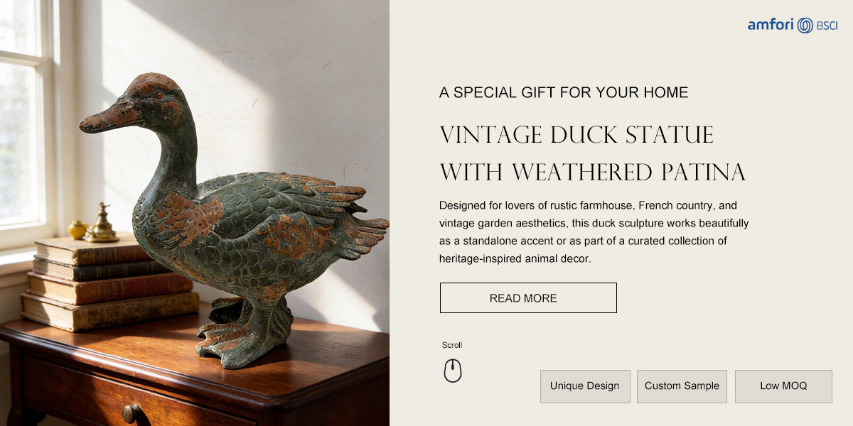 Vintage Duck Statue with Weathered Patina Vintage Duck Statue with Weathered Patina
