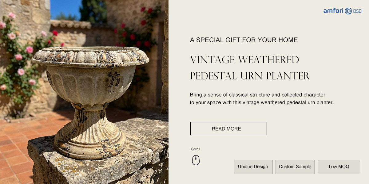 Vintage Weathered Pedestal Urn Planter Vintage Weathered Pedestal Urn Planter