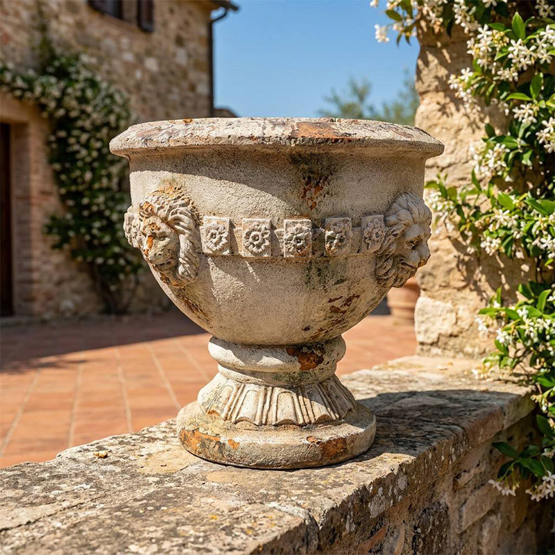 Vintage Lion Head Urn Planter