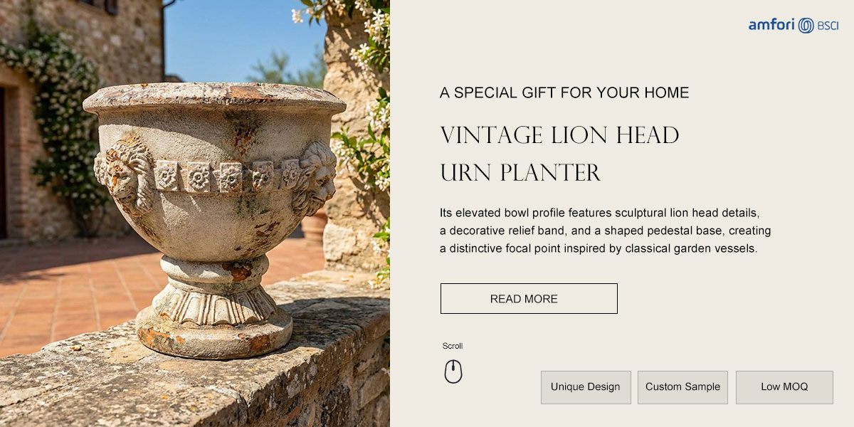 Vintage Lion Head Urn Planter Vintage Lion Head Urn Planter