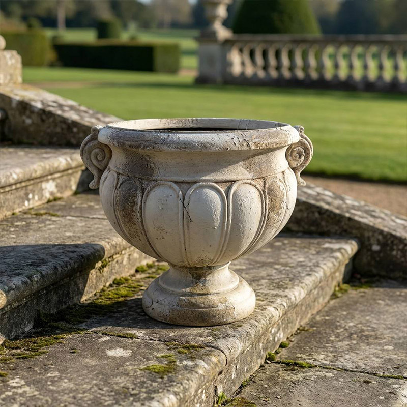 Vintage Scroll-Handle Urn Planter