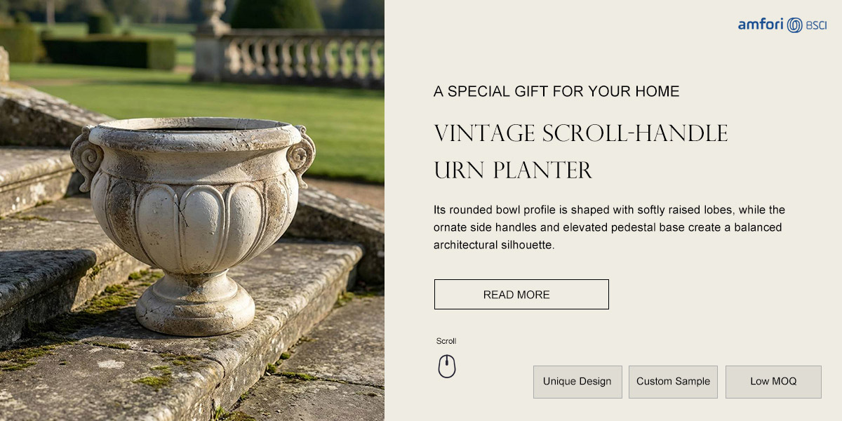 Vintage Scroll-Handle Urn Planter Vintage Scroll-Handle Urn Planter